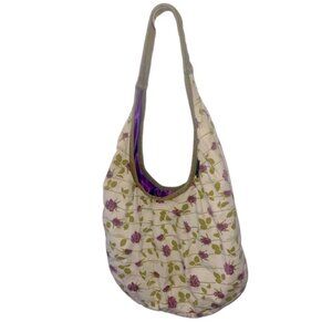 Yak Pak Shoulder Purse Spring Flowers Neutral Off White Bag with Purple